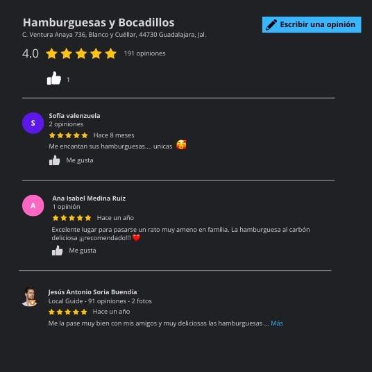 Testimonios Hamburguesas y Bocadillos Testimonios Hamburguesas y Bocadillos